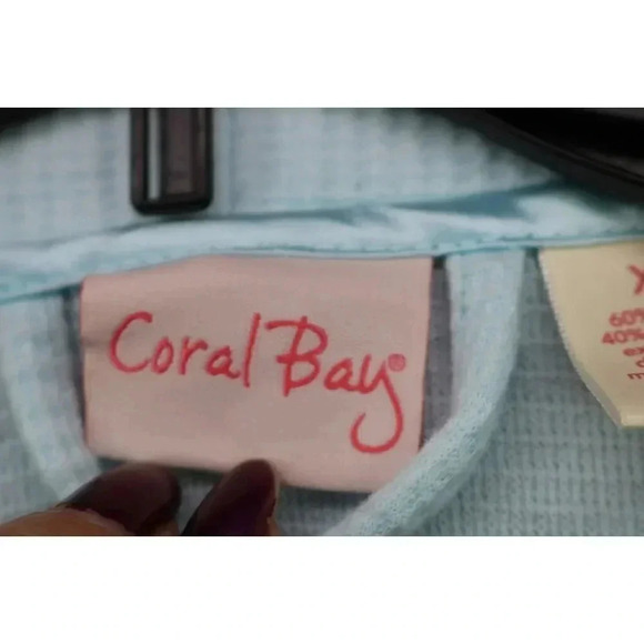 Coral Bay Women's Light Blue Robe-XL-Belted-Pockets-Satin Trim - Picture 3 of 10